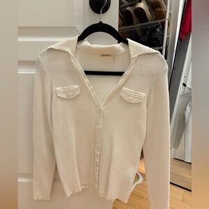 White Ribbed Button-Up Cardigan